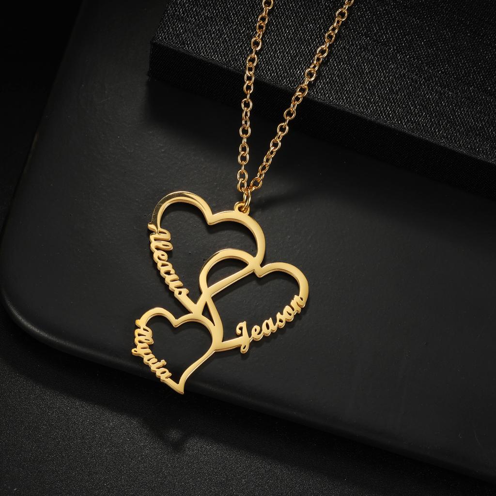 Atoztide Custom Multiple Names Heart Necklace for Women Family Stainless Steel Jewelry Choker Chain Personalized Birthday Gift