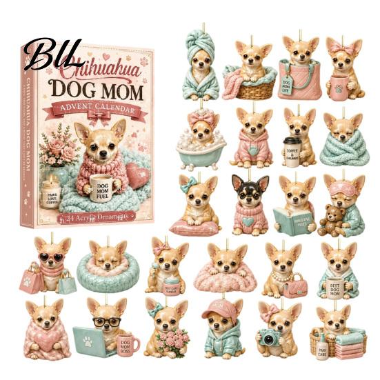 Decorazioni da Appendere in Acrilico 2D Calendario dell'Avvento Cane 24 Giorni, Carini Ornamenti Piatto Chihuahua, Articoli per Feste a Tema Animali Domestici Ciondoli Diversi