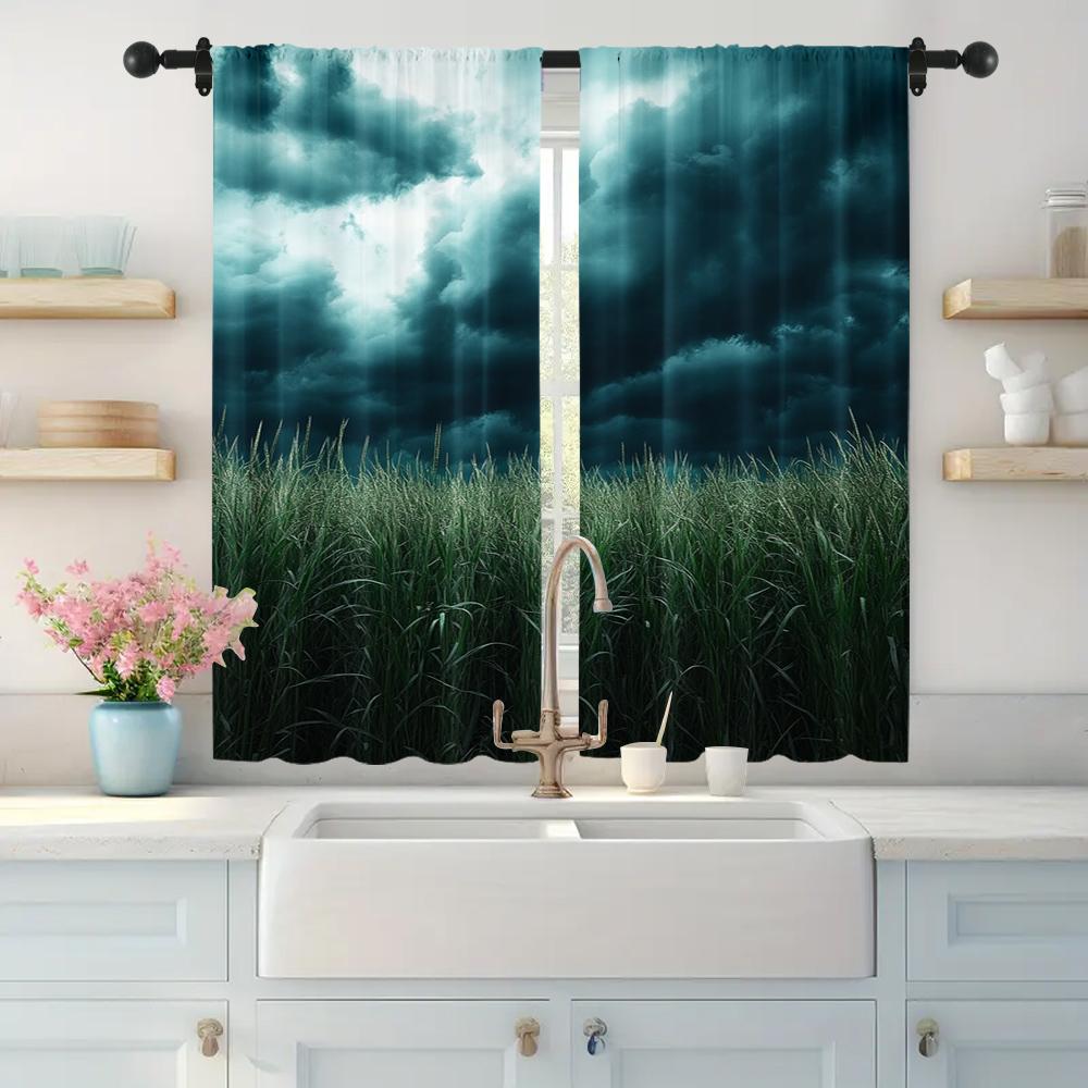 2pc, Scene Curtain Dramatic Sky Durable Polyester,Without Electricity Festive Holiday Applies To Indoor Celebrations, Room