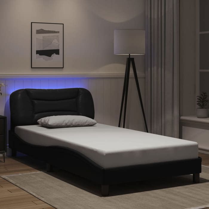 VidaXL Cadre de Lit avec Lumières LED, Lit Rembourré, Lit Simple, Lit Adulte de Chambre à Coucher Intérieur, Moderne, Noir 3213913