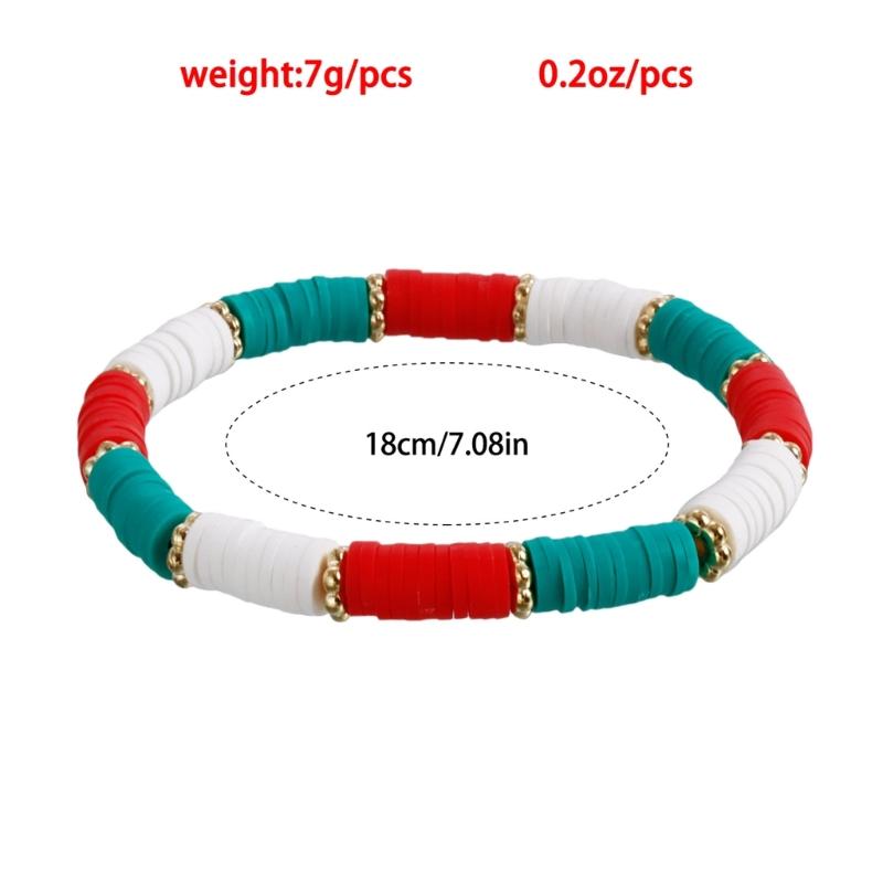 Christmas Beaded Bangle Festive Bohemian Colorful Bracelets 6/7Pcs Soft Clay Elastic Beaded Hand Chains Jewelry for Girl