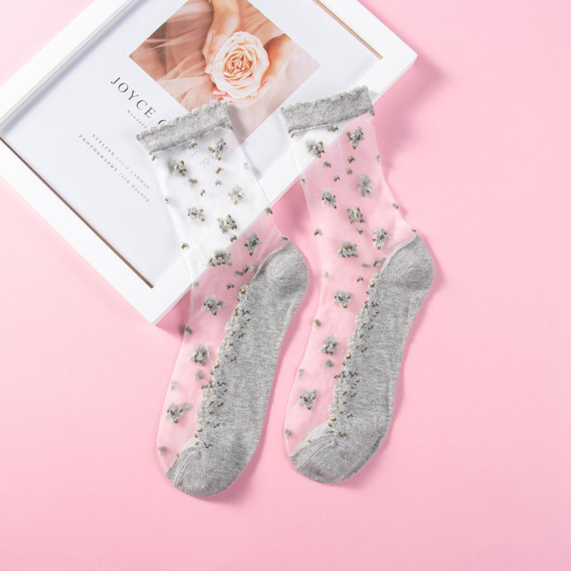 Ultra-thin Transparent Crystal Silk Socks Women Fashion Summer Harajuku Crew Socks Elastic Long Socks