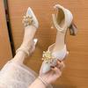 Women's Summer Pointy Beaded Buckle Sandals, Wedding Stiletto Heels, Stylish Temperament Party Shoes with Bag