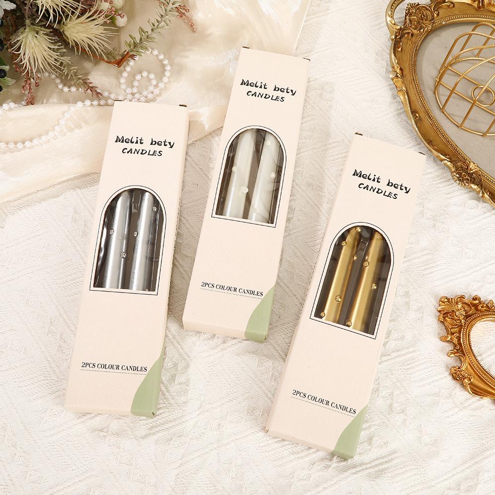 European Electroplated Color Pearl Long Pole Candle for Home Use Without Wedding Candlelight Dinner Candlestick Pole Wax