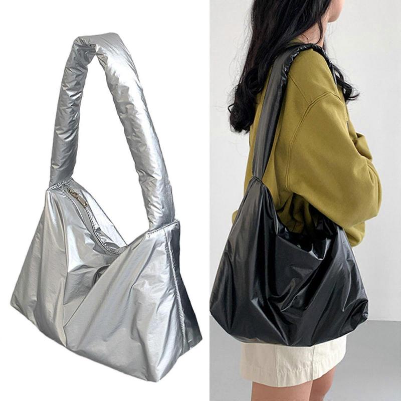 Taška přes rameno Lehká taška pod paži Kabelka Měkká taška přes rameno pro ženy Nákupní taška Plážová taška Stříbrná