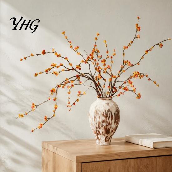 Autumn Home Decoration Long Artificial Bittersweet Branches, Fall Berry Stems for Vase, Faux Plants Fade Resistant Flowers Branches Thanksgiving Table
