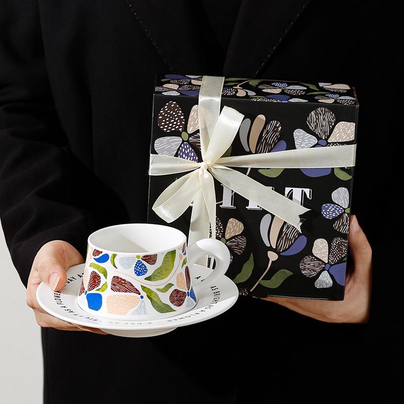 Leichter Luxus Retro Kaffeetassenset Keramiktasse Leichter Luxus Hoher Wert Becher Büro Wasserbecher Geschenkset