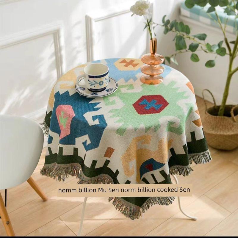 

Small round Table Cotton Linen Tablecloth New Arrival Non-Slip Fabric American Tablecloth Classy Outdoor Square Tablecloth Cotton Linen Fabric Light geometry 90*90cm (dirty Non Slip)
