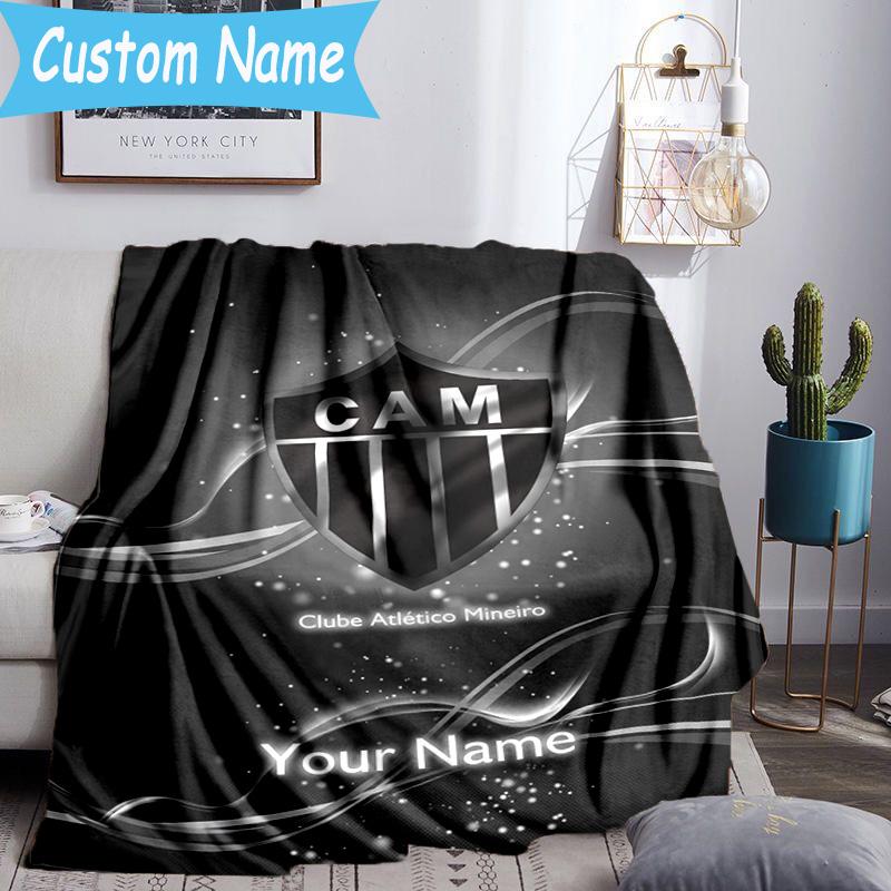 Custom Name Club Atletico Mineiro Crest Flannel Blanket, Use for Birthday/Holiday Gift, Soft Blanket for Sofa/Bed/Camping/Office, Home Decor