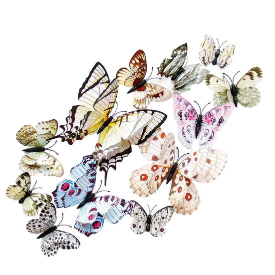 Yousheng 12Pcs Butterfly Wall Sticker, Double Layer 3D Wall Decals, Waterproof PVC Butterfly Wall Decorations, Removable Art Stickers for Home Bedroom B