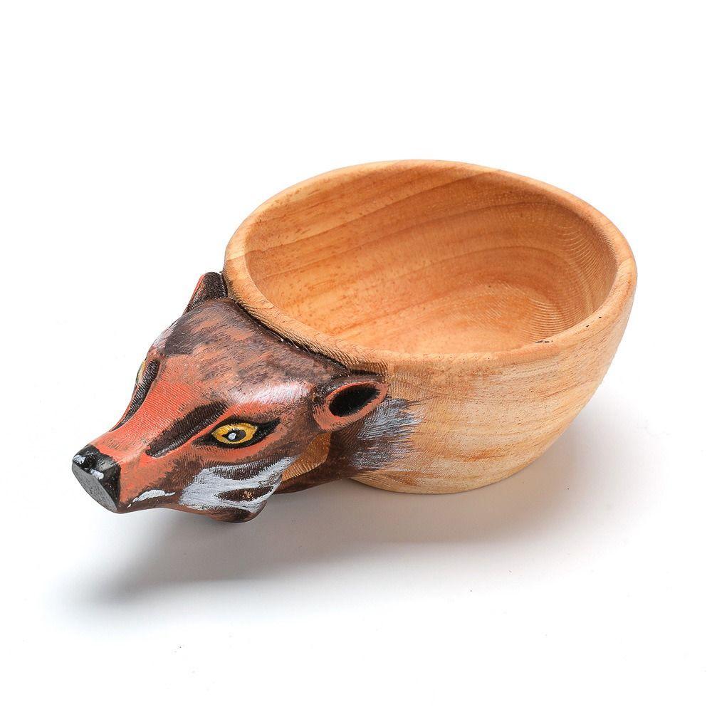 

Творческая походная деревянная кружка, кофейная чашка, чашка для воды в форме животного, вырезанная вручную Wolf