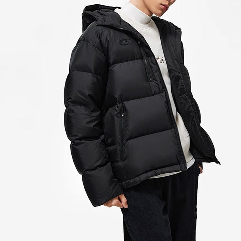 Li Ning Down Jackets Men's Black Hooded Moderate Down Jacket AYMT155-1