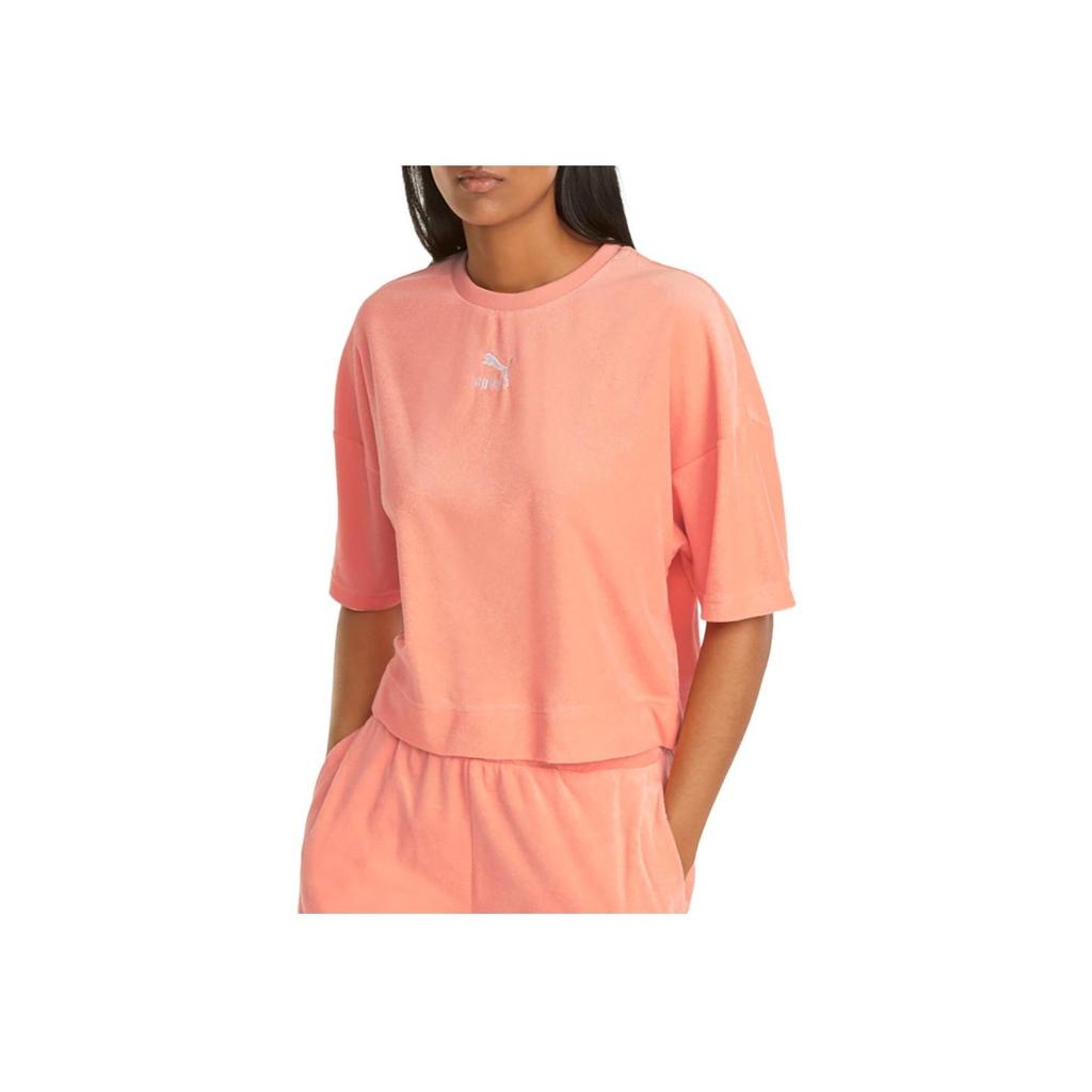 Puma Solid Color Casual Short Sleeve T-Shirt Women Tops Pink 535301-28