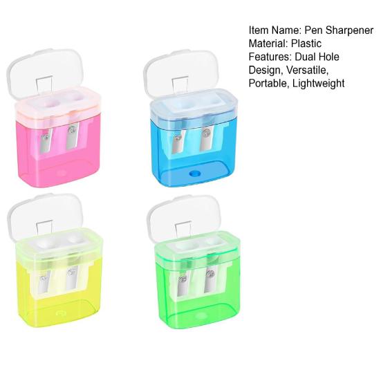 Portable Pencil Sharpener with Lid Dual Holes Pen Sharpener Plastic Manual Students Pencil Sharpener for Classroom Office Home