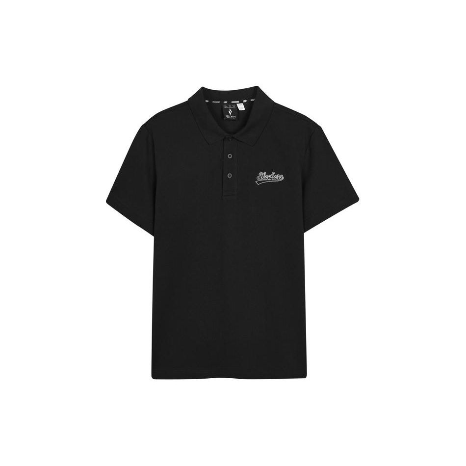 Skechers Solid Color Simple Versatile Sports Breathable Short Sleeve Polo Shirt Men tops Carbon-Black L224M072-0018 XL