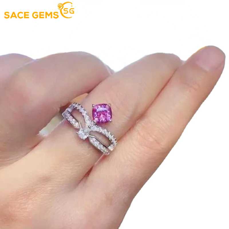 

SACE GEMS GRA сертифицированное кольцо с розовым муассанитом 1 карат из стерлингового серебра 925 пробы с серебряным покрытием из белого золота 18 карат свадебные ювелирные кольца для женщин