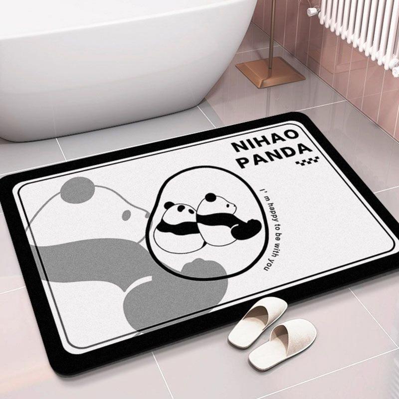 Cartoon Panda Diatom Mud Mat Bathroom Quick Drying Absorbent Non-slip Foot Mat Toilet Door Cushion Easy To Clean