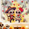 Mexican Skeleton Decals for Glass Halloween Cartoon Couple Window Stickers, Waterproof PVC Day of The Dead Static Decals, Traditional Style