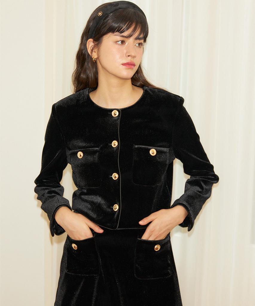 Salon De Yon Classic Velvet Skirt_ Black