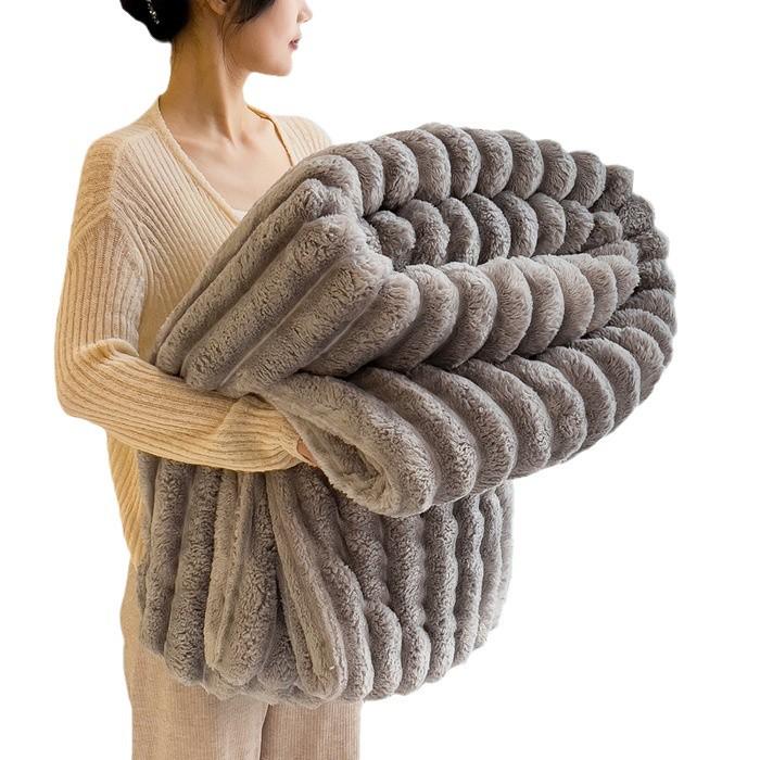 Manta Gruesa de Invierno de Forro Polar Coral con Piel de Conejo - Franela para Siesta y Cubierta para Aire Acondicionado