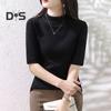 Women Sweater Half High Collar Half Sleeve Knitting Tops Solid Color Slim Fit Sweater Tops Commuting Street Wear