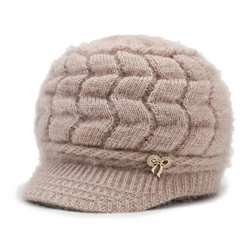 Autumn Winter Women's Hat Thick Wool Hat with Duck Tongue Middle-Aged and Elderly Knitted Hat Mother Hat Pullover Hat