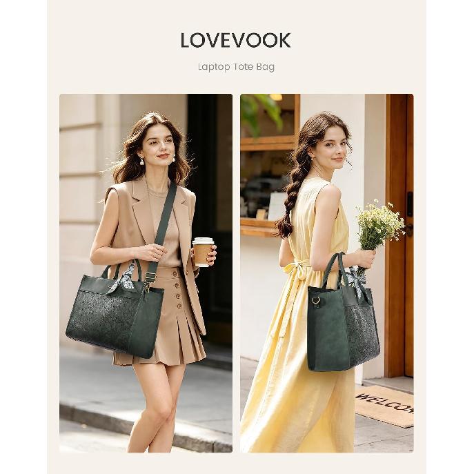 LOVEVOOK Torba Tote na Laptop dla Kobiet, Vintage Torba Biznesowa z Dużym Uchwytem na Kubek | Wodoodporna Torba na Komputer Biznesowy, Torba Ręczna dla Nauczyciela, Teczka, Biuro