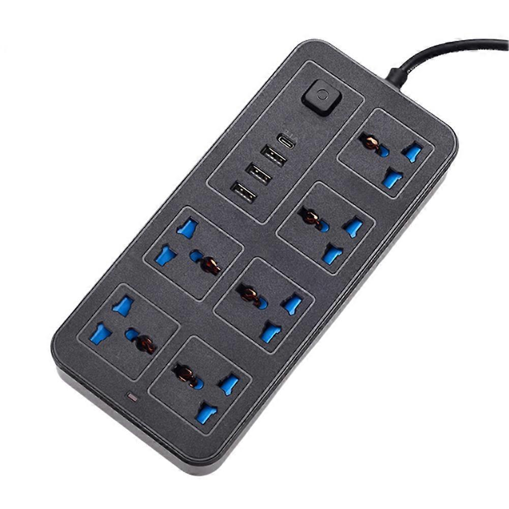 Régua de Energia Universal com Cabo de Extensão de 1,8m com Portas USB-C e USB Tomada Elétrica Múltipla Plugue UK Preto