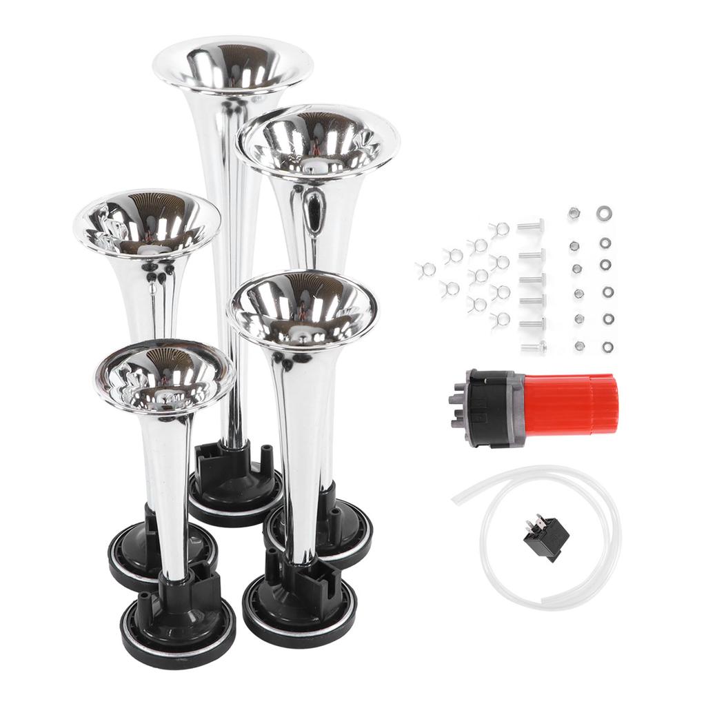 5PCS Car Air Horn with Air Compressor Jazz 5‑Tube Music 130dB 12V for Trucks Bus Boats