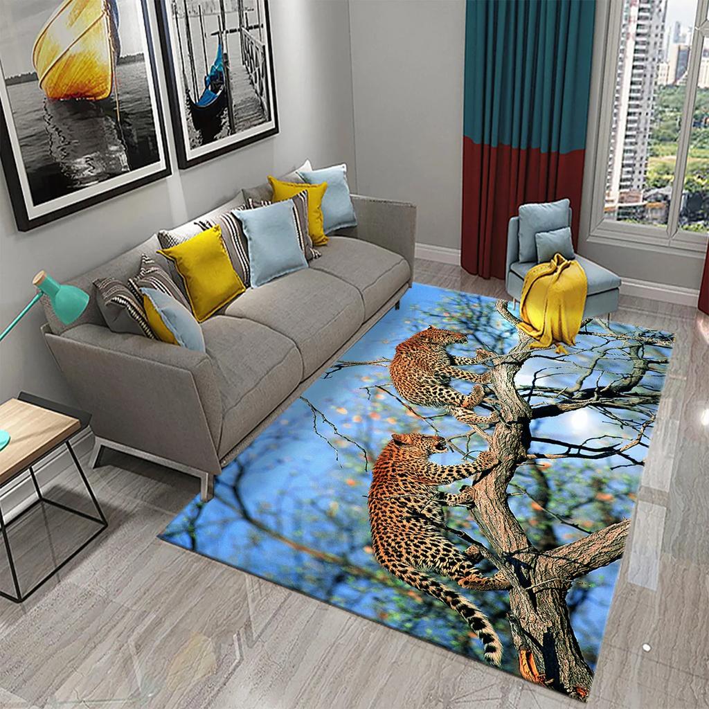 3D Leopardenteppich für Schlafzimmerteppich Rutschfester Teppich Bodenmatte Wohnzimmer Bodenbereichsmatten Küchenteppich Bettvorleger Heimdekoration