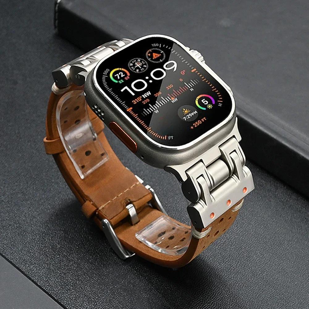 Luxury Metal Leather Strap for Apple Watch Ultra 3 2 49mm Band for iWatch Series 11 10 9 8 7 6 se Bracelet Correa 45mm 44mm 46mm