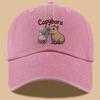 PC Niedliches und Stilvolles Design Bedruckte Baseballkappe mit Capybara Milchtee Trink-Aufdruck Urbane Lässige Kopfbedeckung Schwarz Papa Trucker