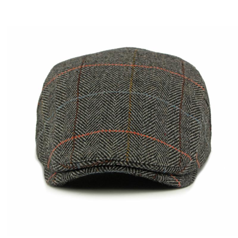 Autumn Winter Men's Hat Middle-Aged Wool Forward Cap British Vintage Beret Plaid Peaked Cap