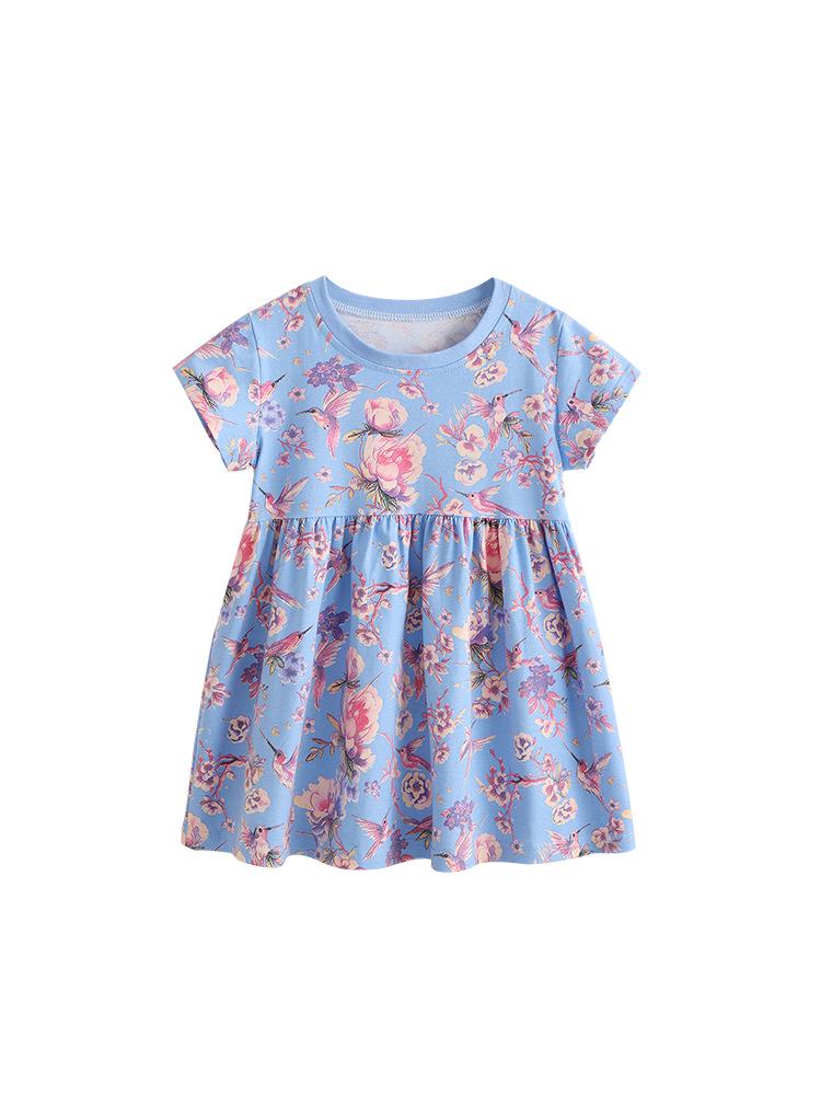 Malwee Girls' Stylish Summer Dress - Round Neck, Printed, Short Sleeve, Trendy Princess Design for Children