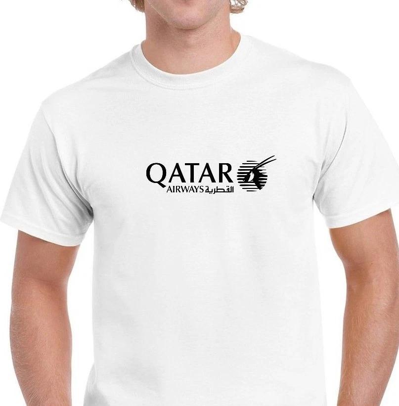 Qatar Airways Black Logo Aviation Airline White T-Shirt S