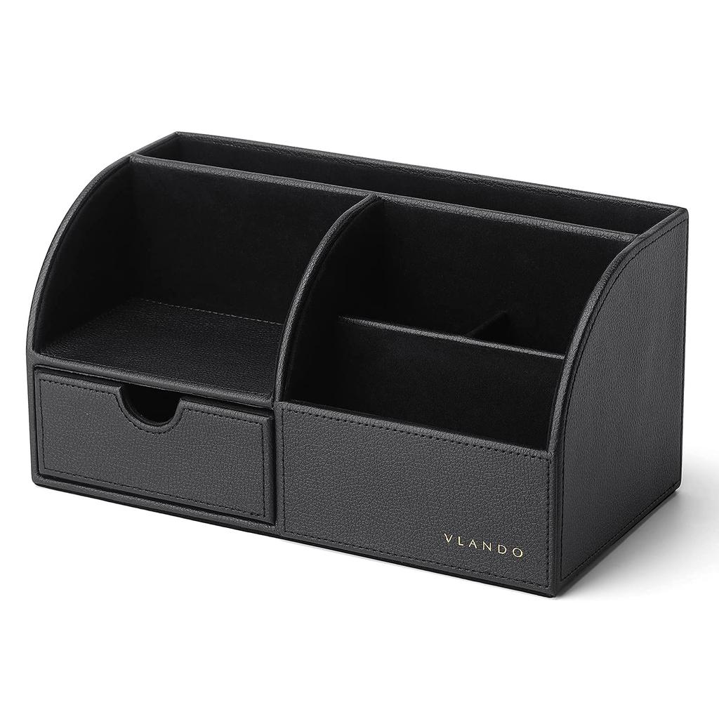 Vlando Desk Organizer Tabletop Storage Pen Holder Remote Control Rack Pen Holder Accessory Case (Black)