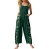 Womens Casual Overalls Jumpsuits Adjustable Straps Sleeveless Print Comfy Rompers With Pocket