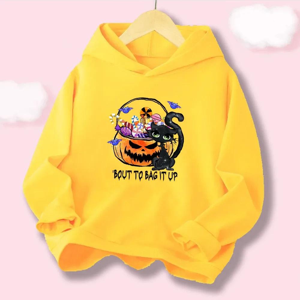 Kids Pullover Hoodie Lovely Cartoon Ghost Pumpkin Bat Halloween Graphic Sweatshirt Long Sleeve CasualSport Top Autumn Winter Home And Outdoor Outfit