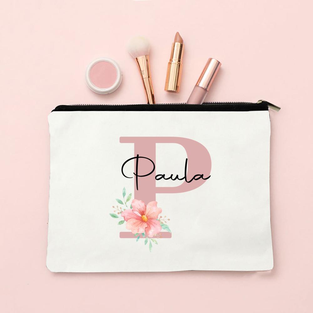 Personalized Name Makeup Bag Letter Wedding Bridesmaid Gift Travel Cosmetic Organizer Canvas Custom Bag Ladies Pencil Case Purse