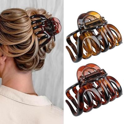 2 Stück Schildpatt-Optik Große Kunststoff-Haarklammern, Rutschfeste Starke Haltekraft Haarklammern, Retro Haarschmuck für Dickes Haar