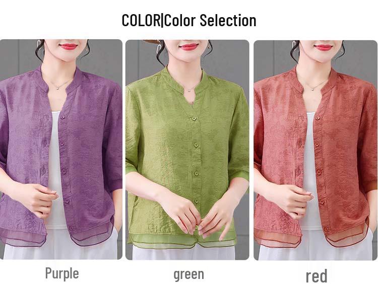 2024 Plus Size Slimming V-Neck Mid-Sleeve Casual Blouse for Moms