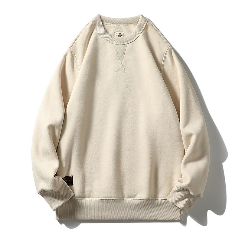 Heavy Retro Spring and Autumn Hooded Export round Neck Sweater Apricot color 2XL