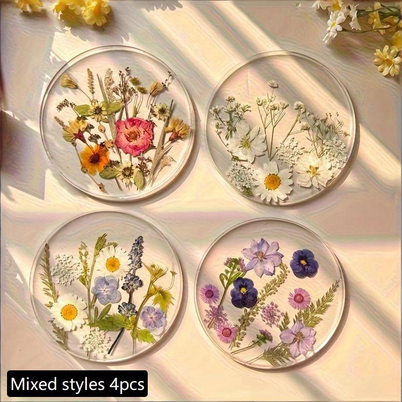 1/4Pcs 2D round Colorful Floral Printed Coasters Transparent Artistic Table Decor for Wedding Birthday Mother's Day Gifts