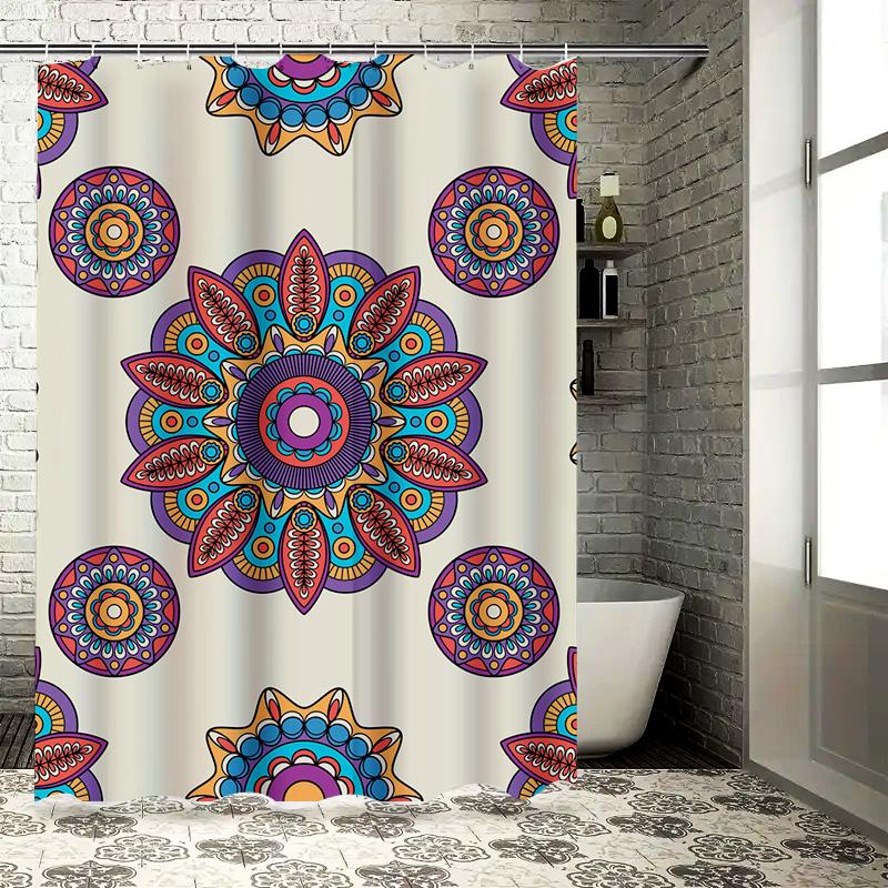 Decoratieve Douchegordijn Set Meerkleurig Mandala Bloemenpatroon, Polyester Stof Waterdicht Voor Badkamers 180 X 180Cm