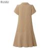 ZANZEA Women Casual Turn Down Collar Short Sleeve Casual Dress