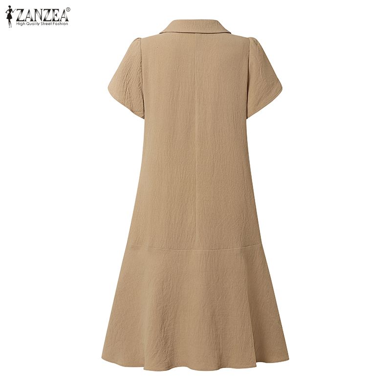 ZANZEA Women Casual Turn Down Collar Short Sleeve Casual Dress