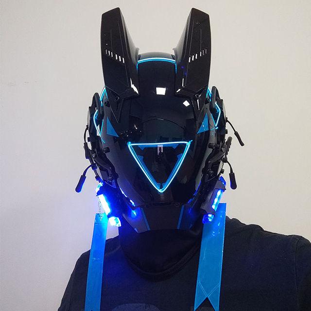 Casco Cyberpunk Cosplay Rastrellature Maschera Cool Con Luce Led Maschera Shinobi Samurai Treccine Regalo di Natale Compleanno Rastrellature Ali