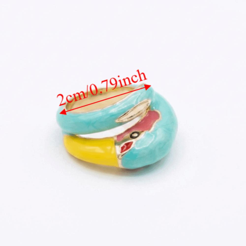 Exaggerated Design Enamel Parrot Ring Metal Material Adjustable Ring Party Gifts