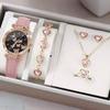 Women's watch, simple new model, five-piece set, round jewelry wristwatch set, women's high-end, light luxury, fashionable women's watch
