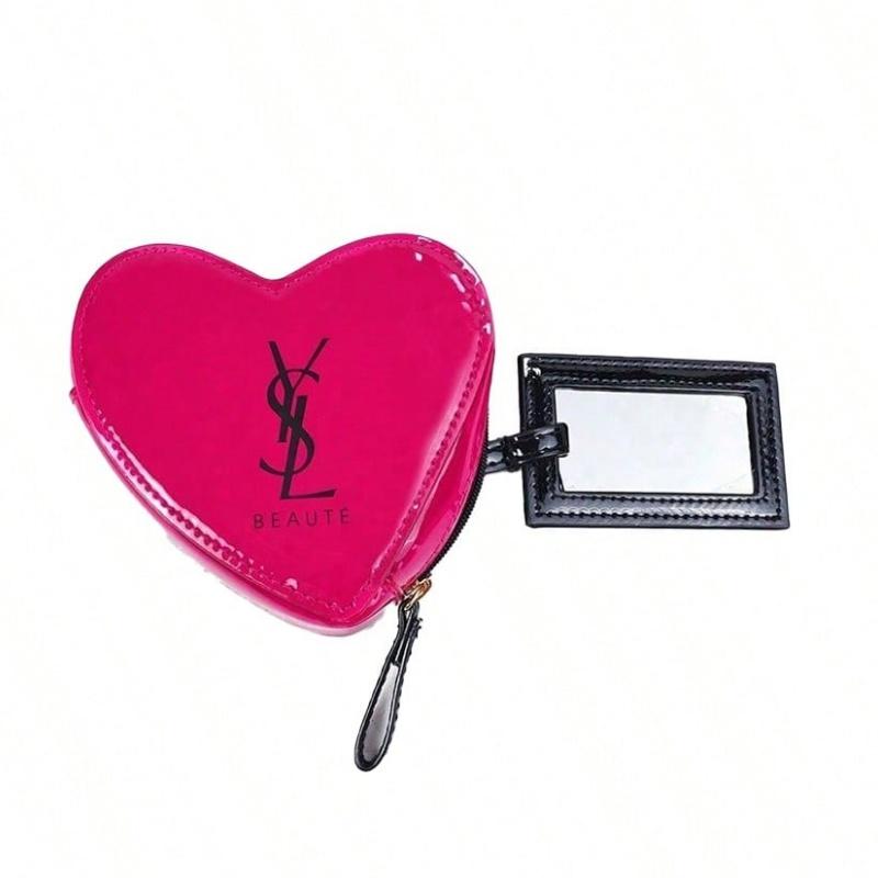 

YSL - Очаровательная косметичка в форме сердца цвета маджента с зеркалом - Милый дорожный косметический несессер, Идеальный подарок для девушки и подростков красный